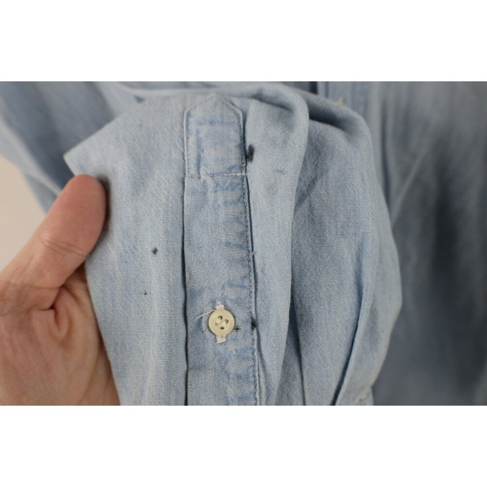 Vtg 90s Gap Mens Medium Distressed Denim Jean Collared Button Down Shirt Blue - Picture 5 of 13